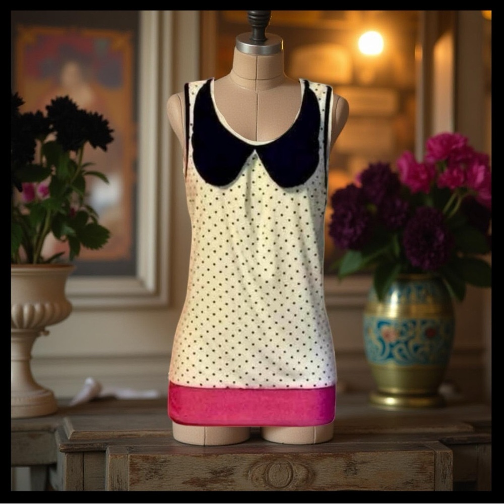 Sleeveless Polka Dot Top Peter Pan Collar Work Day Nite School Gift HK Pink Love